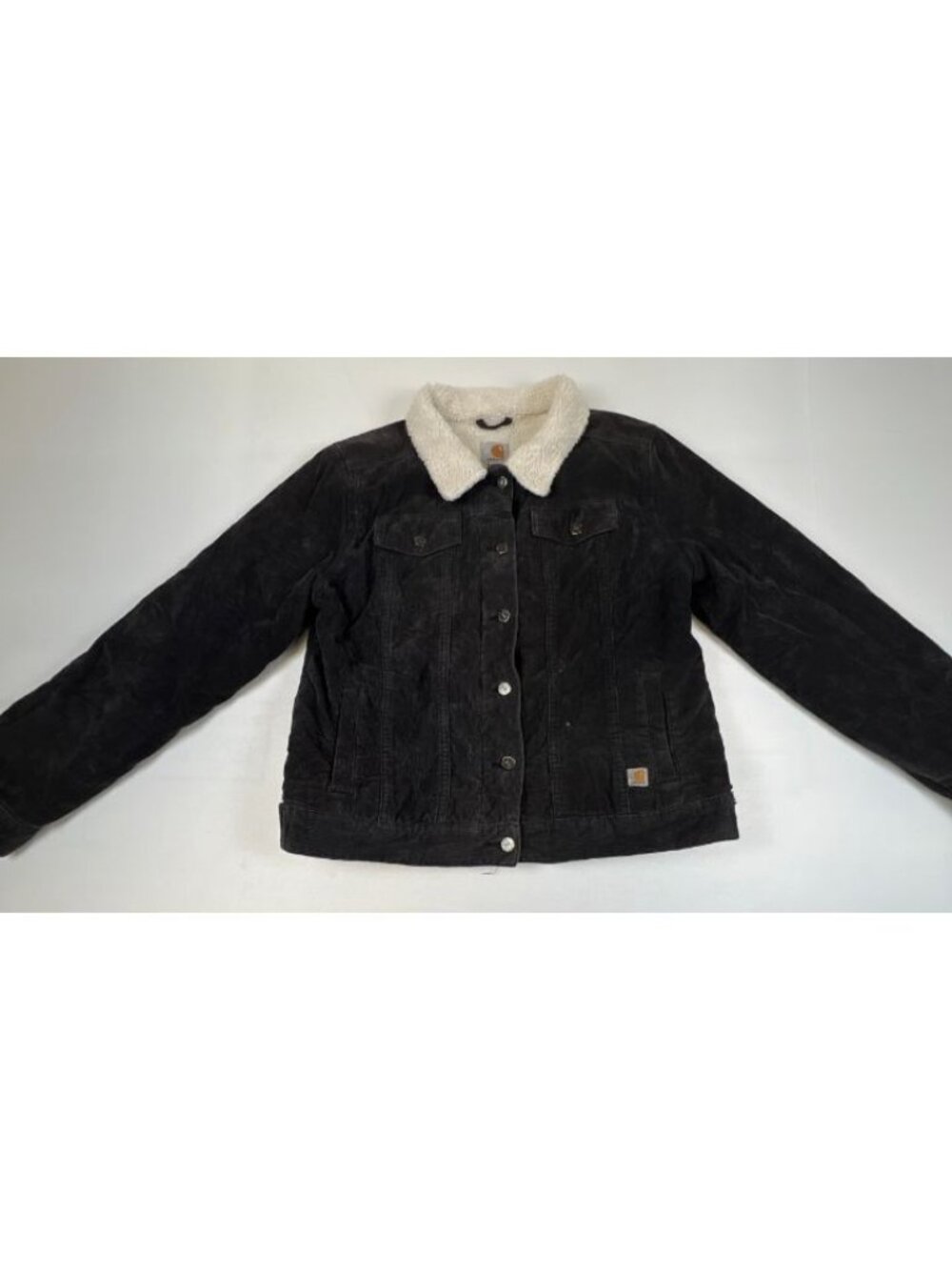 Carhartt Women M 8/10 Sherpa Lined Black Corduroy Trucker Jacket Western Chore